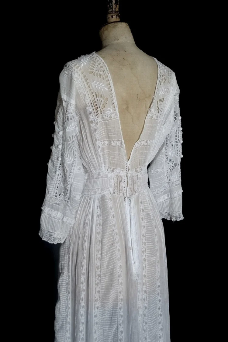 Original Edwardian, Cotton Lawn Gown with Lace and Crochet Detail
