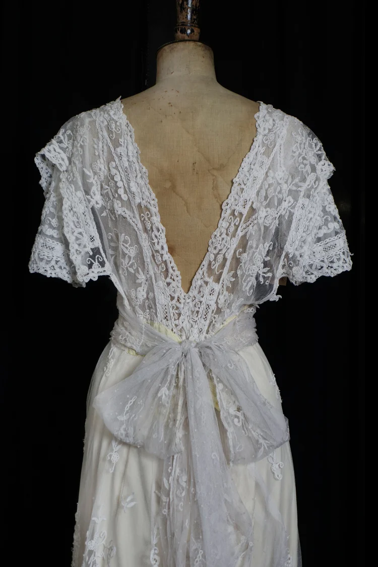 Edwardian Lace and and Silk Gown with Draped Skirt Detail  jane bourvis