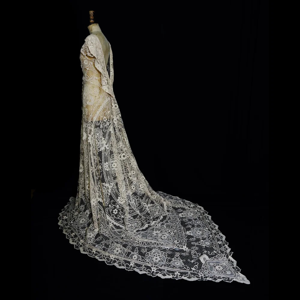 Stunning Dark Ivory Textured Lace Gown with Low Back  jane bourvis