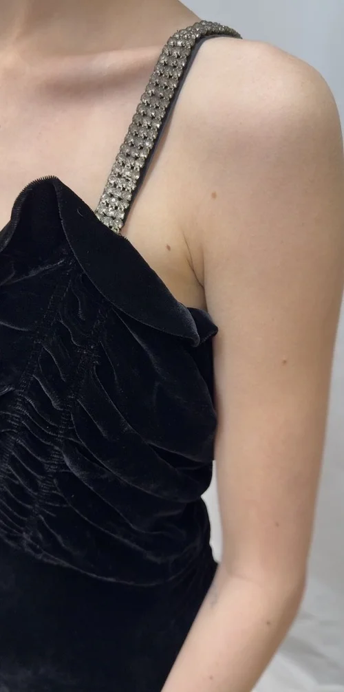 Early 1930s Black Velvet Sleeveless Dress  jane bourvis
