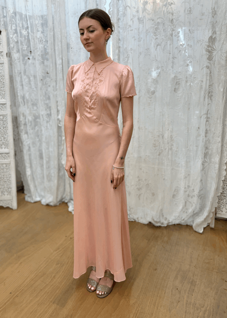 Delicate Vintage 1930s Blush Pink Rayon Dress jane bourvis Delicate Vintage 1930s Blush Pink Rayon Dress jane bourvis