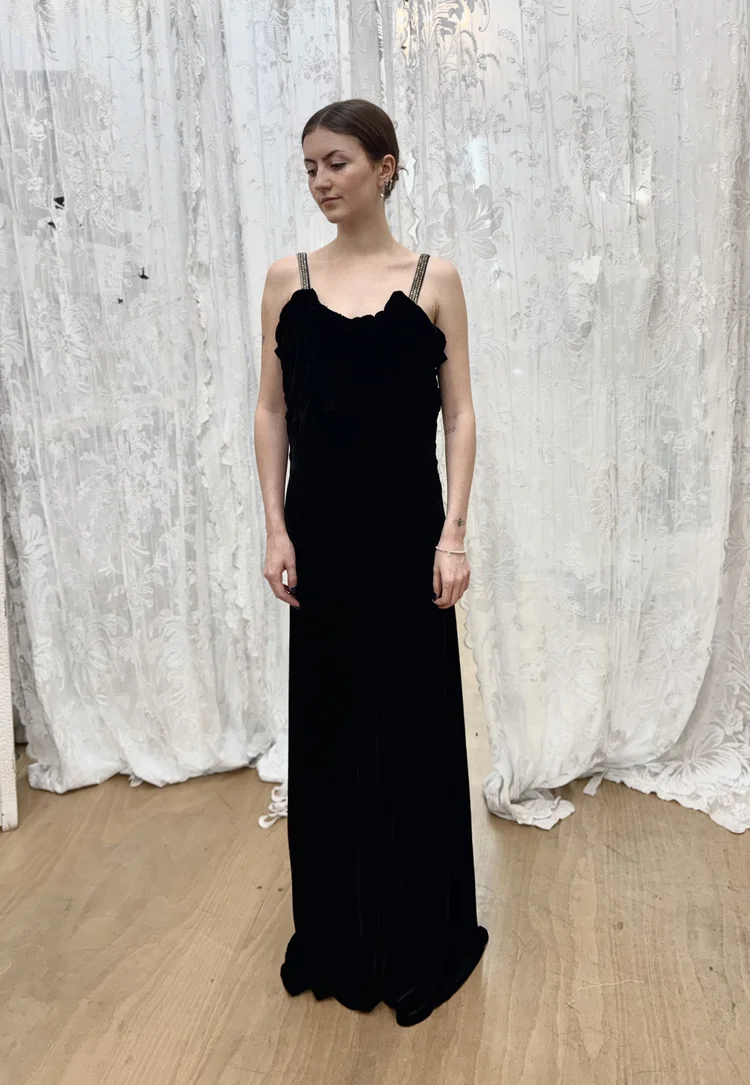 black 1930s dress Vintage 1930s Black Dress with Embroidered Pattern – Mintage Vintage main image 1