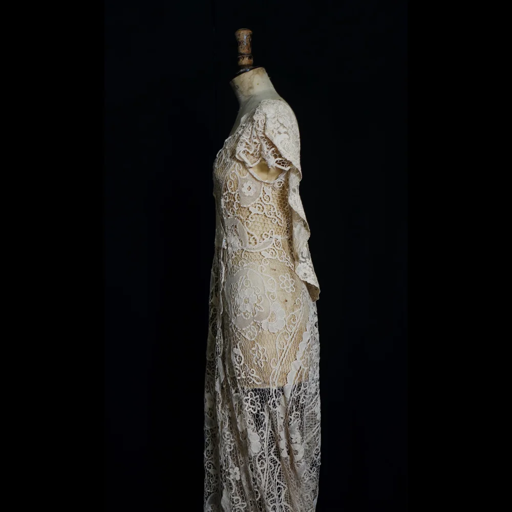 Stunning Dark Ivory Textured Lace Gown with Low Back  jane bourvis