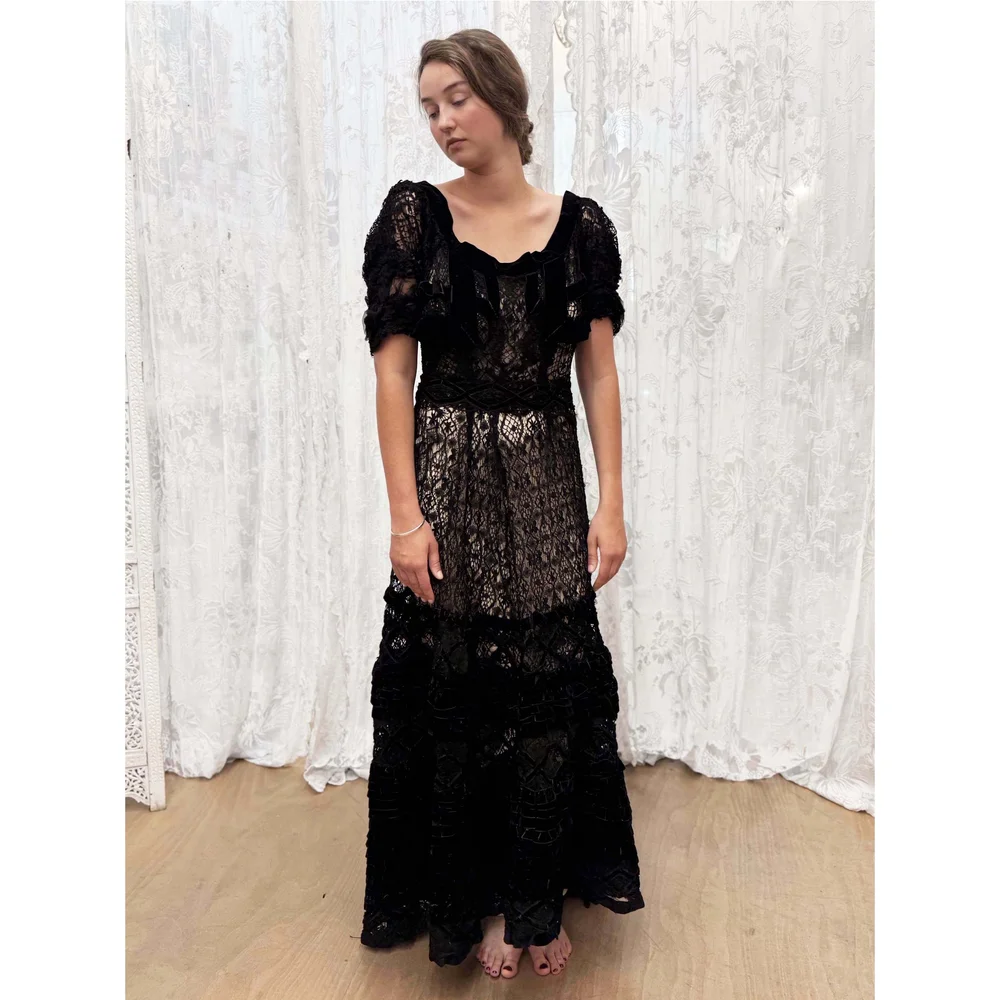 blue dress for baby girl Victorian-Inspired Black and White Gothic Ball Gown with Cross Embroidery – Edwardian High Neck Lolita Dress Plus Size Size 22w / Black main image 0