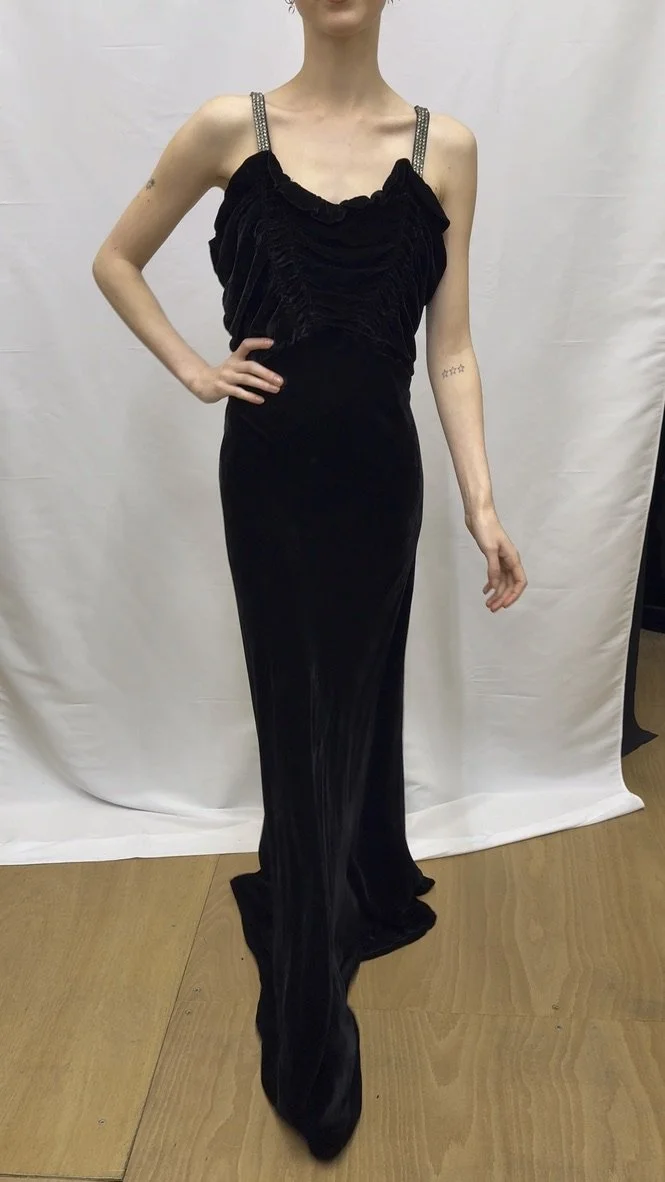 Early 1930s Black Velvet Sleeveless Dress  jane bourvis