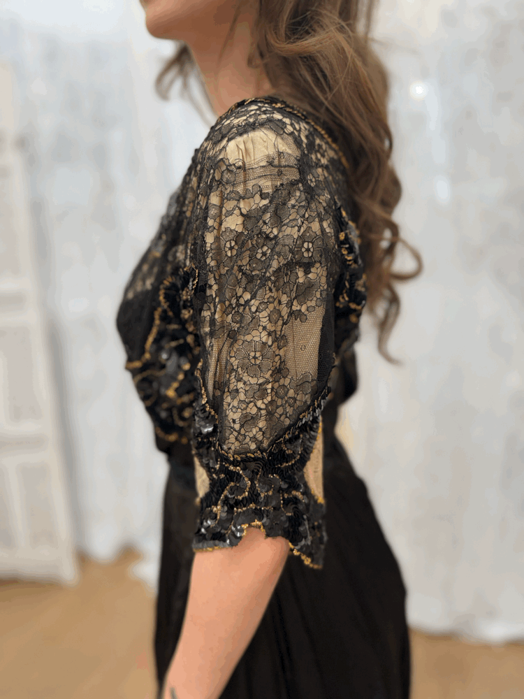 Antique 1900s black & gold lace & sequin Edwardian dress — jane