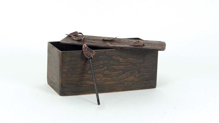 Wood Box 
.
Brass &amp; Copper box with a screw lid stopper 
.
.
#metalsmithsocietyshare #metalsmithing #brass #copper #handmade #unt #untcvad #untcvadstudent #art