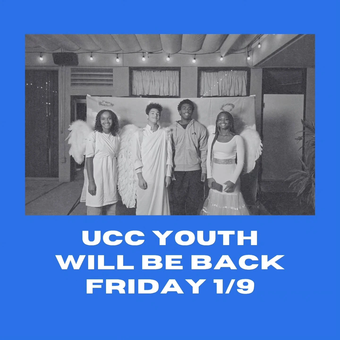 Happy New Year y'all!

Friday Youth will be back next Friday (1/9)

Also new Friday Schedule for the New Year:
2nd &amp; 4th Fridays at 7pm

univcc.org/youth