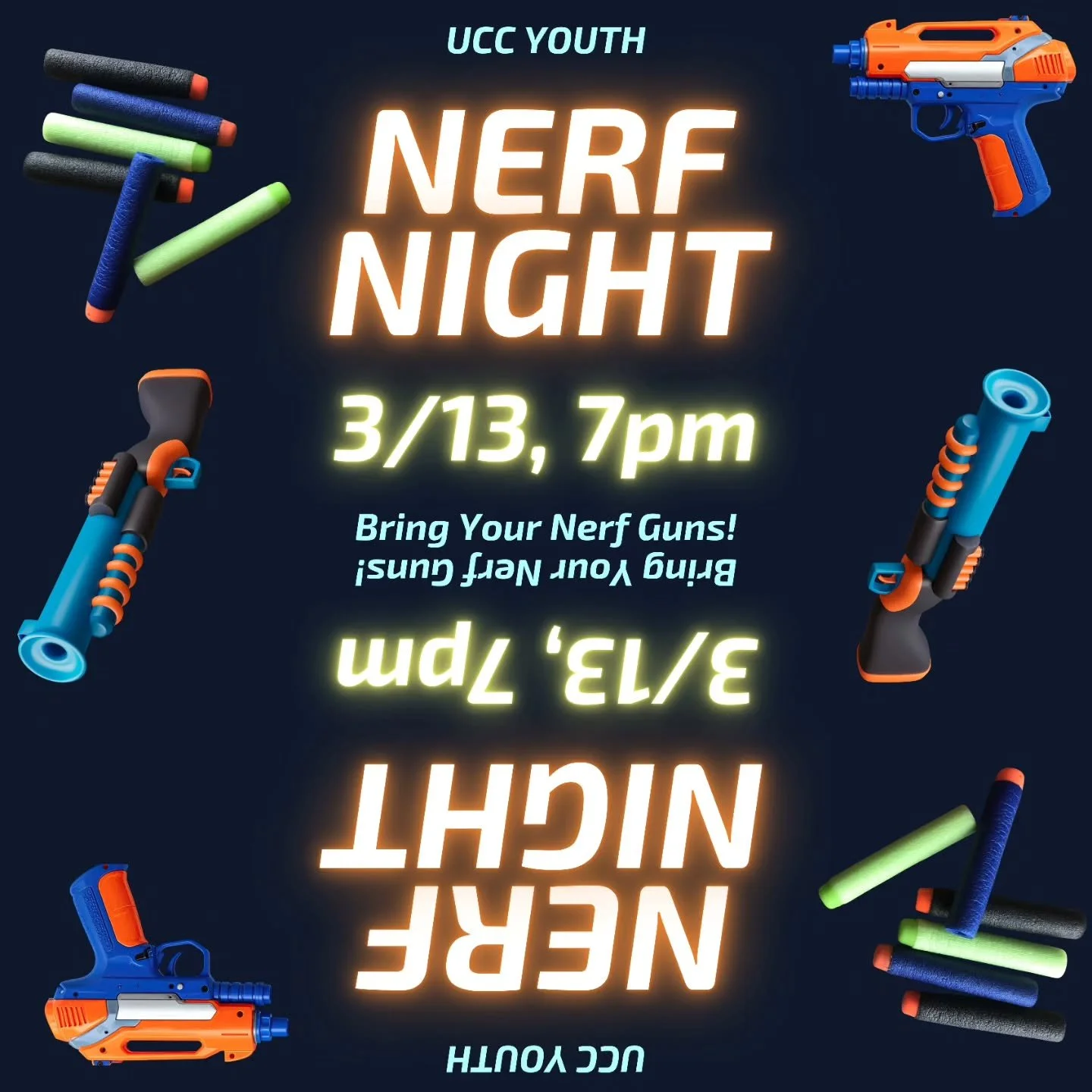 NERF NIGHT NEXT FRIDAY
3/13, 7PM

BRING YA NERF GUNS &amp; YA FRIENDS