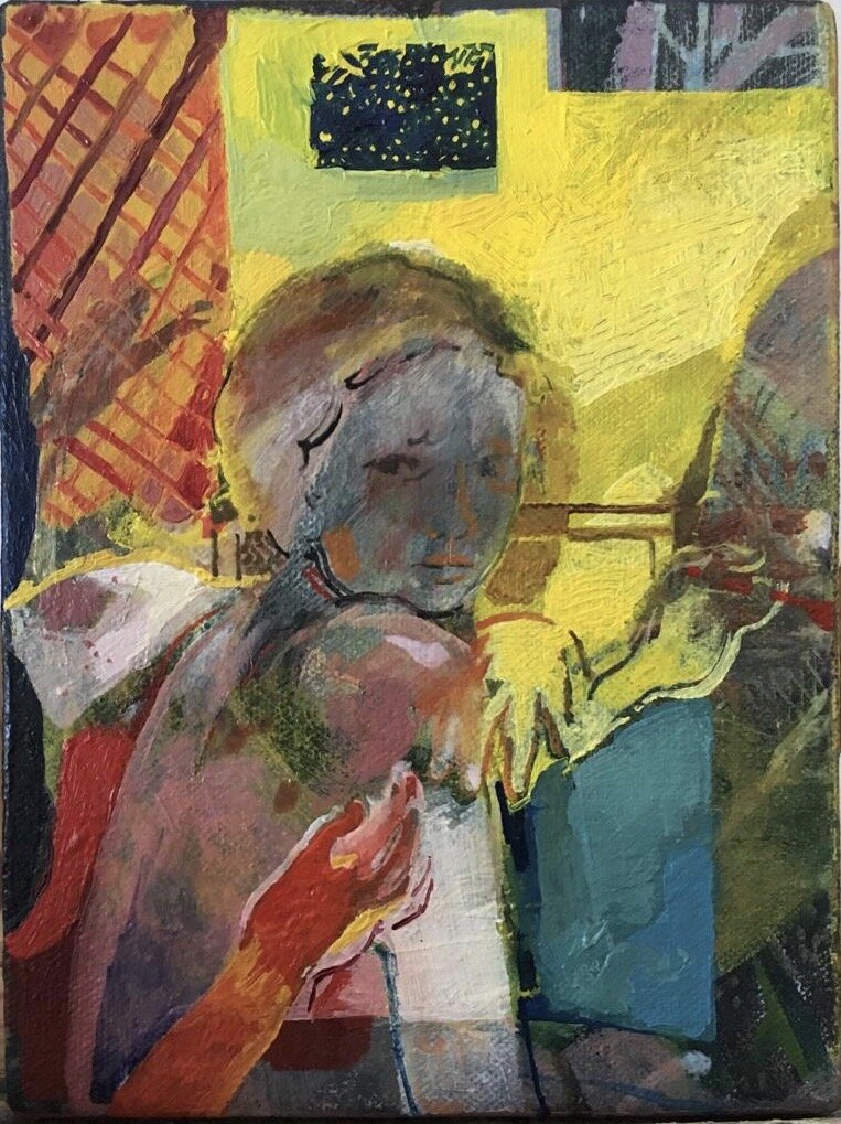 Joana Galego Feeding (2020), 20x15,5cm, Mixed media on canvas