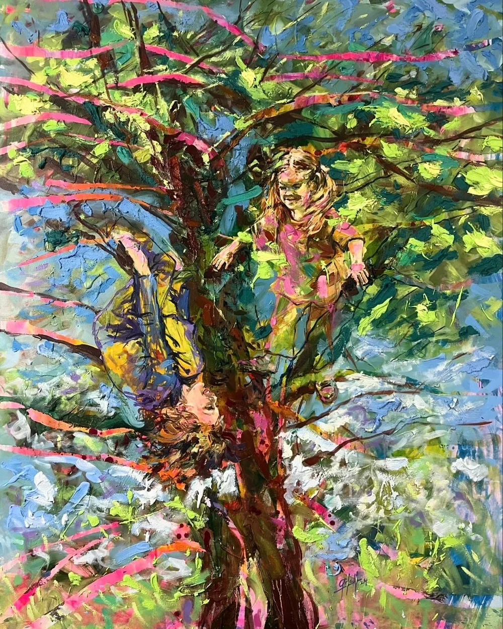 One Tree, Two Visions, 2024. oil and mixed media on canvas, 122 x 91 cm