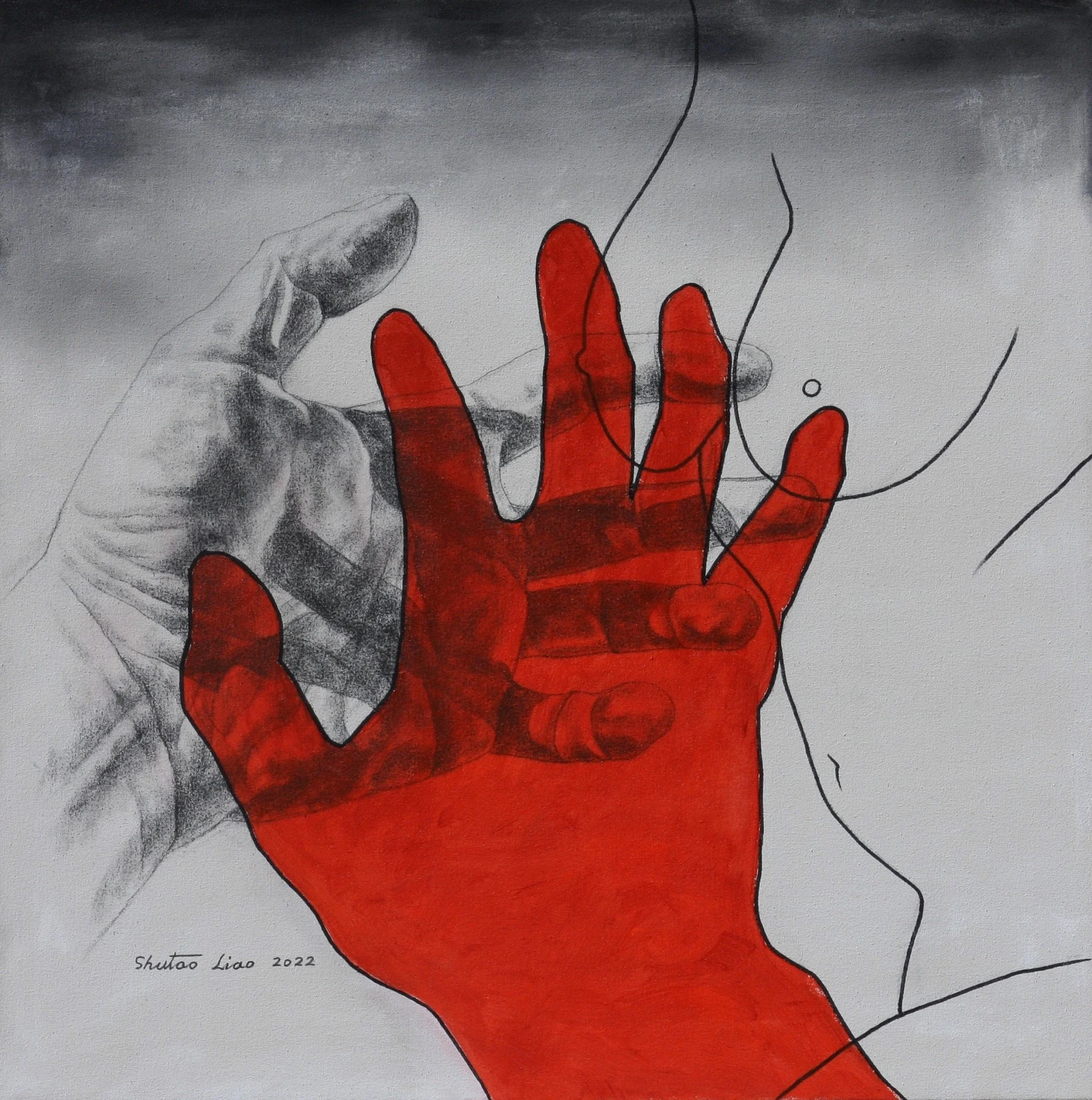 OR HUMAN 3, 2022, mixed media on cotton, 66 x 66 cm