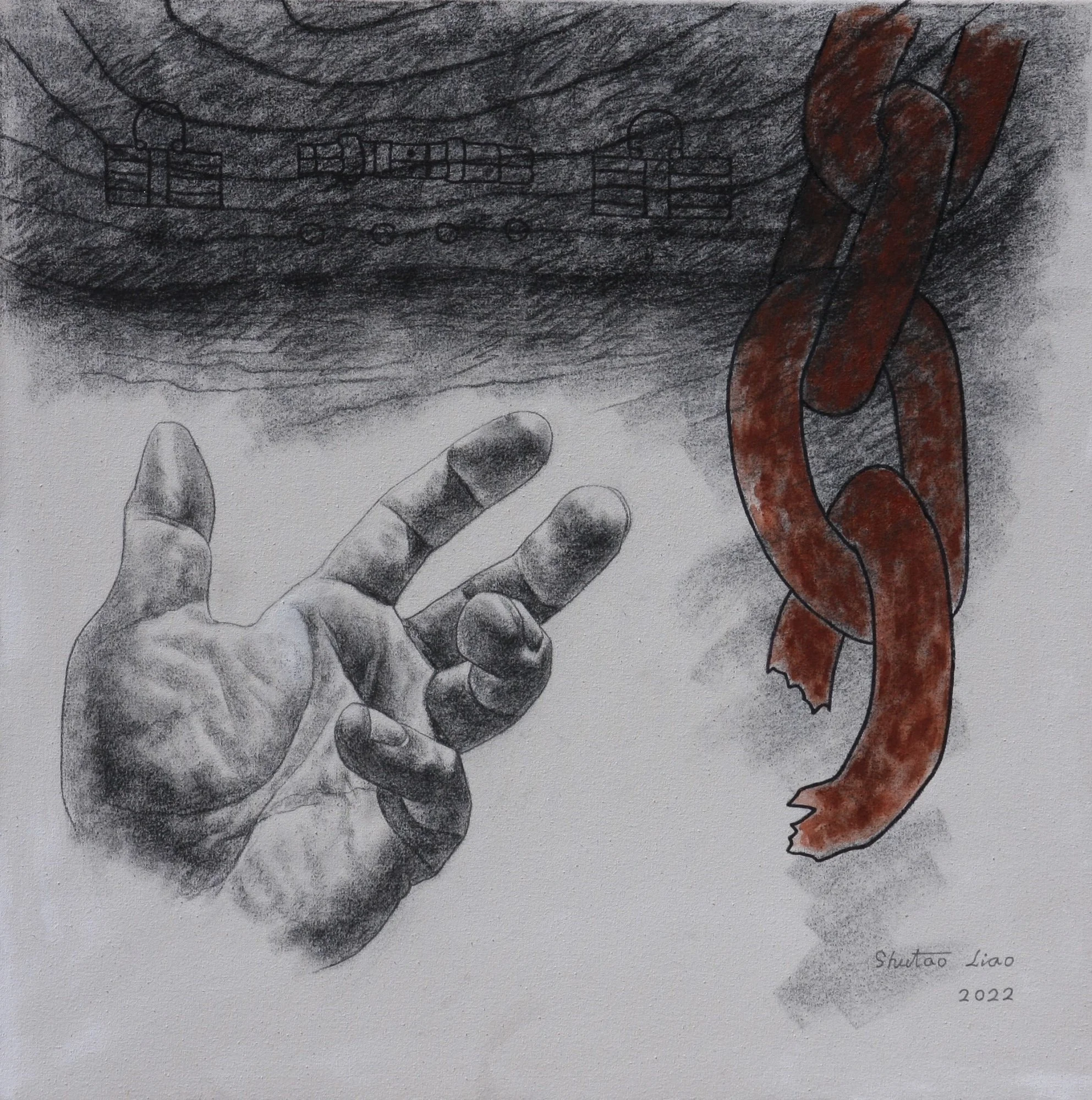 OR HUMAN 4, 2022, mixed media on cotton, 66 x 66 cm