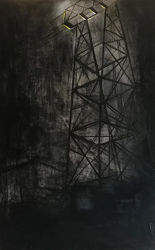 ELECTRICAL TOWER NYC, 2018 mixed media & acrylic on wood board, 32 x 20 inches