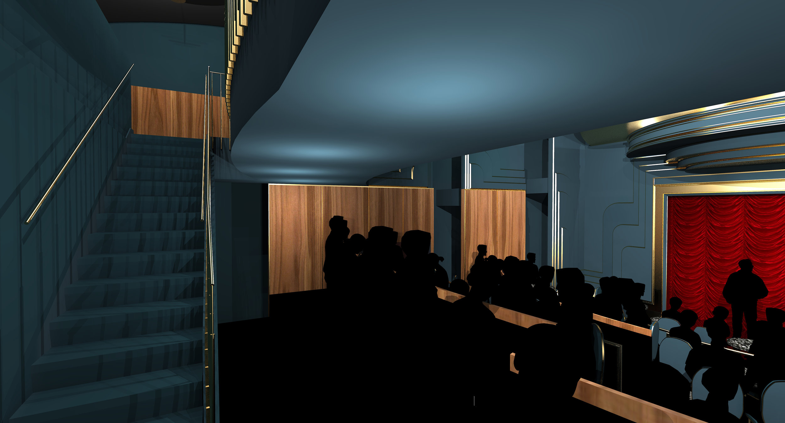 Rendering of stairs leading up to Harry Blackstone Cabaret mezzanine