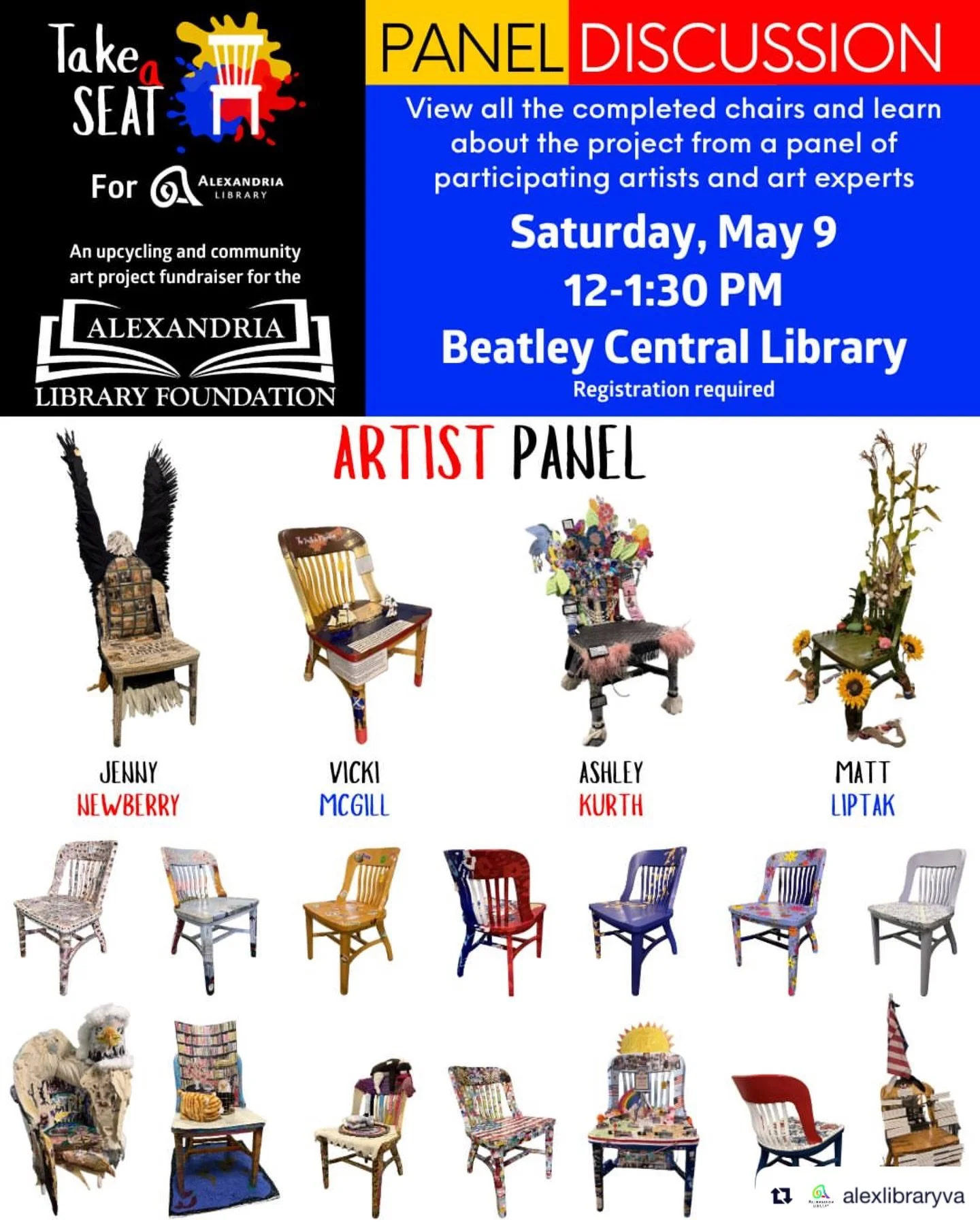 Repost from @alexlibraryva
&bull;
Take a Seat is underway! This partnership between Alexandria Library, the Alexandria Library Foundation, the City&rsquo;s Office of the Arts, and Alexandria&rsquo;s artists focuses on positive environmental impact. 
