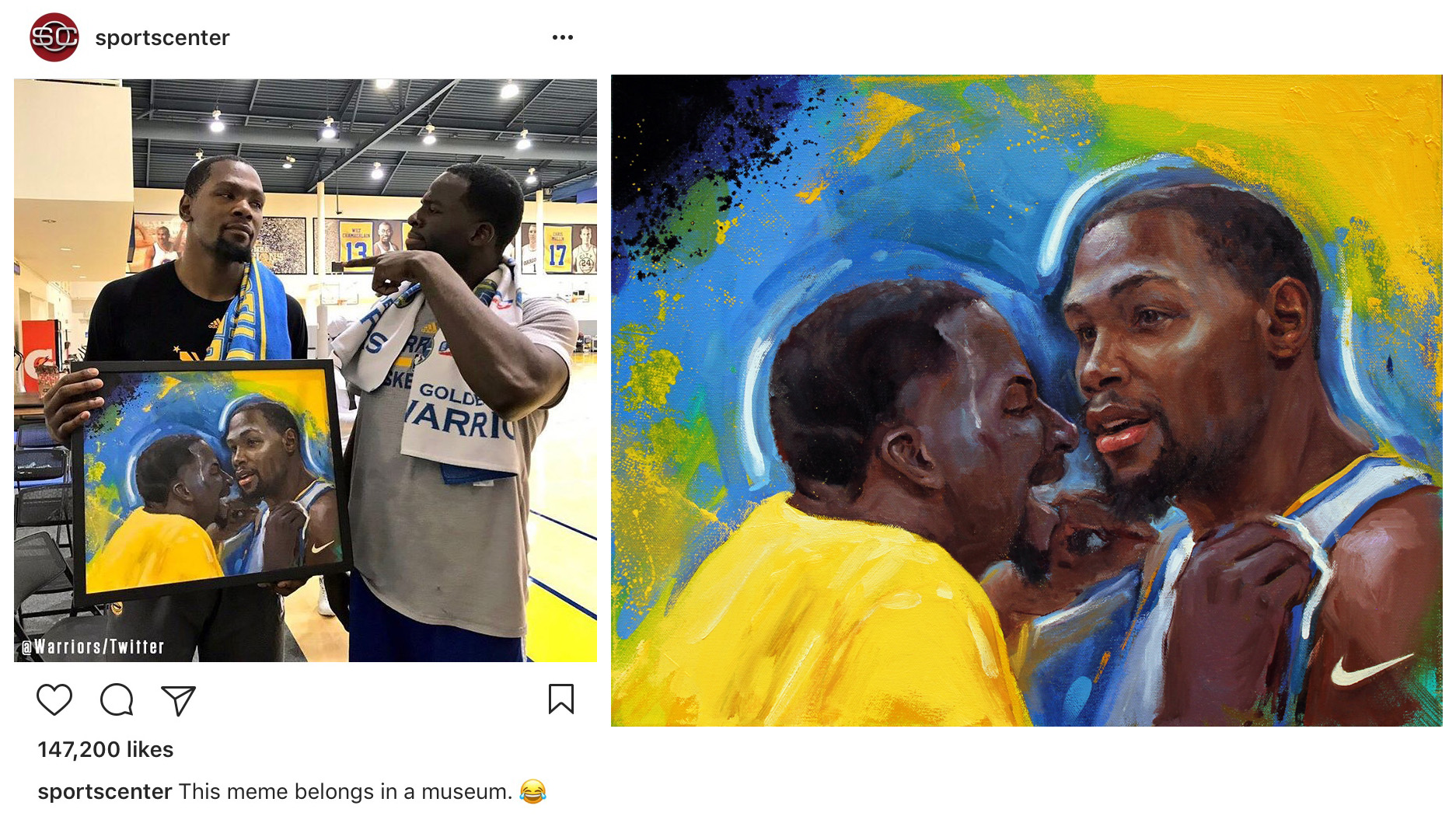Social Media campaign for Nike NBA and space150 / Overnight portraits of NBA playoff moments / Kevin Durant and Draymond Green meme, 2017