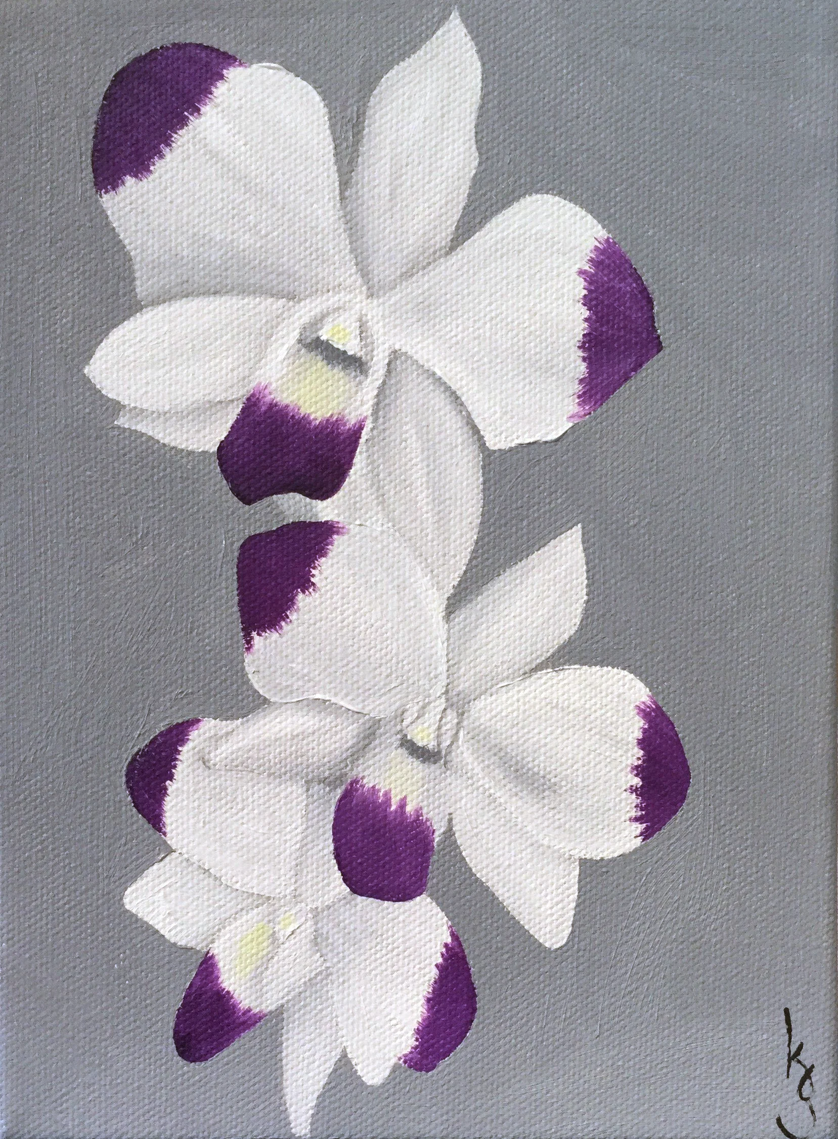 White & Purple Dendrobium Orchid Triple , 2017 864171762517 Oil on canvas 8 x 6 x 1.5 inches