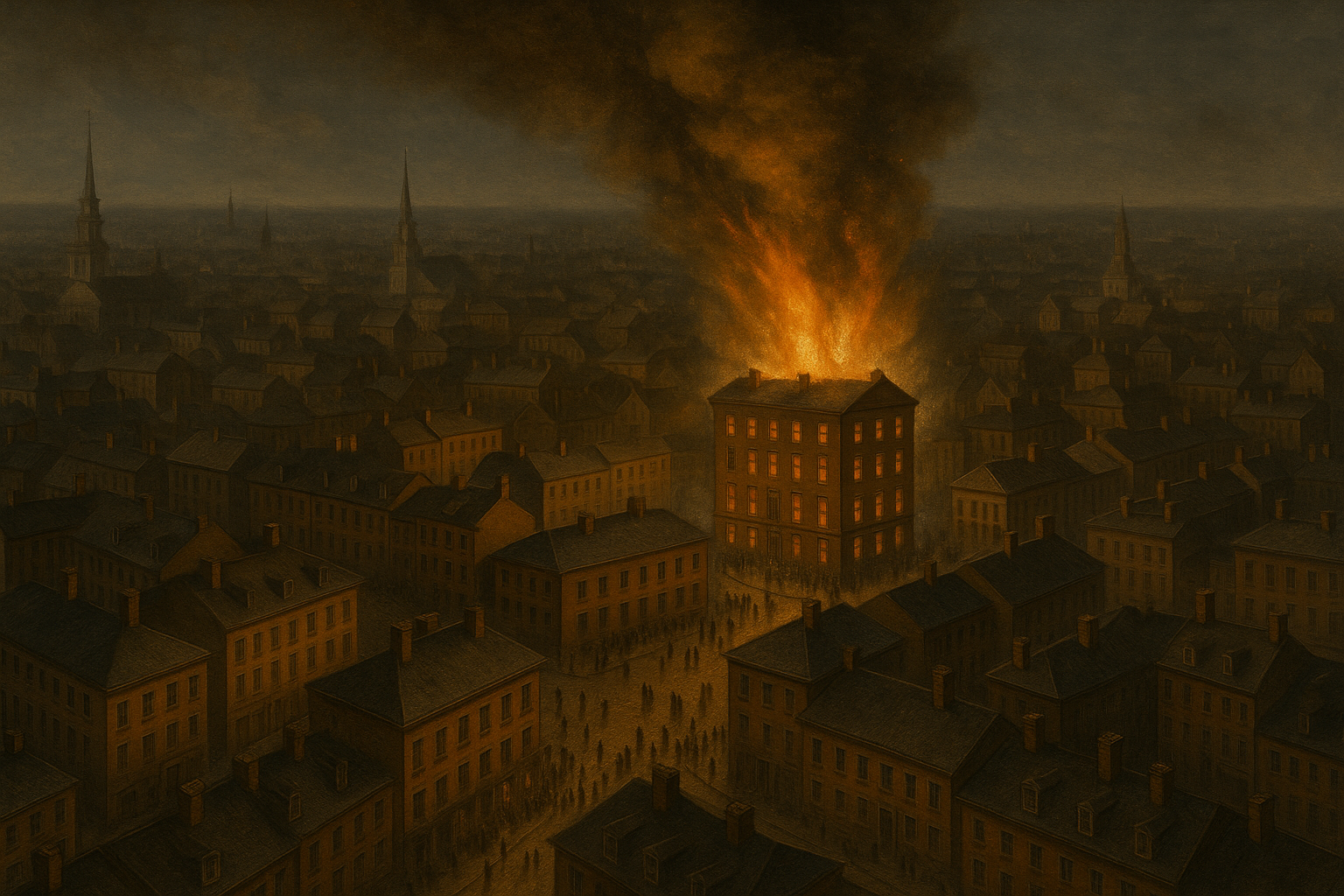 Multistory building on fire