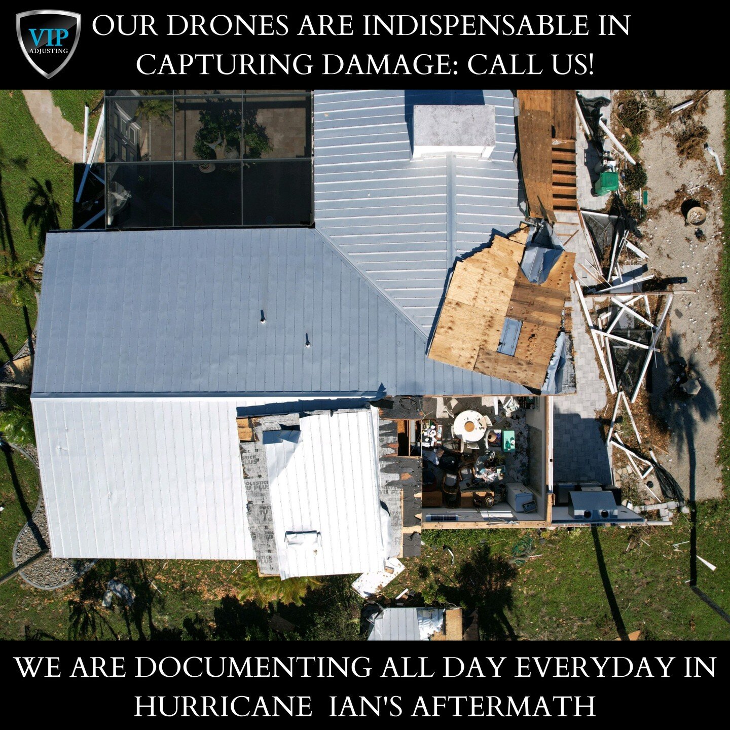 We are FAA drone certified. Please call us if you need a public adjuster capable of drone flight, matterport imaging, thermal imaging, moisture mapping, documenting scope and estimates. 

#hurricaneian #winddamage #roofdamage #drone #publicadjuster #