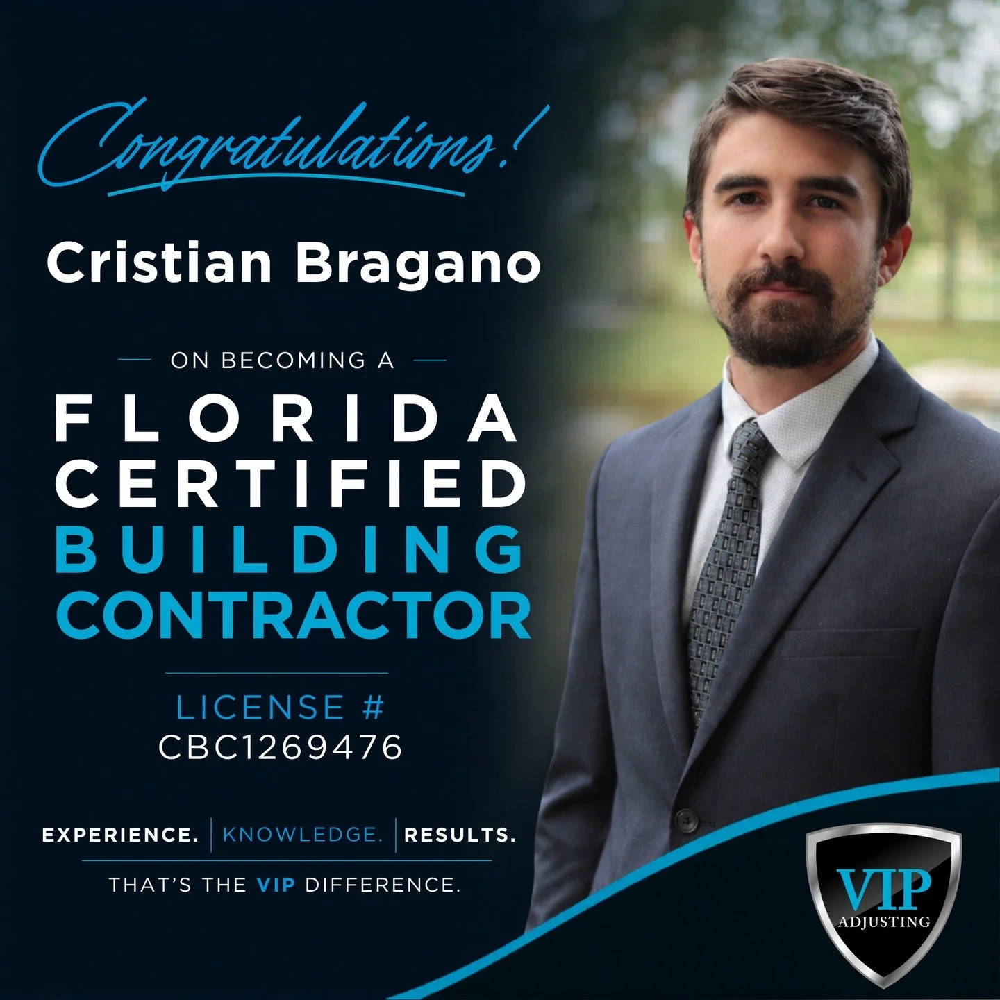 Please join us in congratulating Cristian Bragano on earning his Florida Certified Building Contractor&rsquo;s license!

This is a major professional accomplishment, and one that reflects Cristian&rsquo;s hard work, dedication, and continued growth i