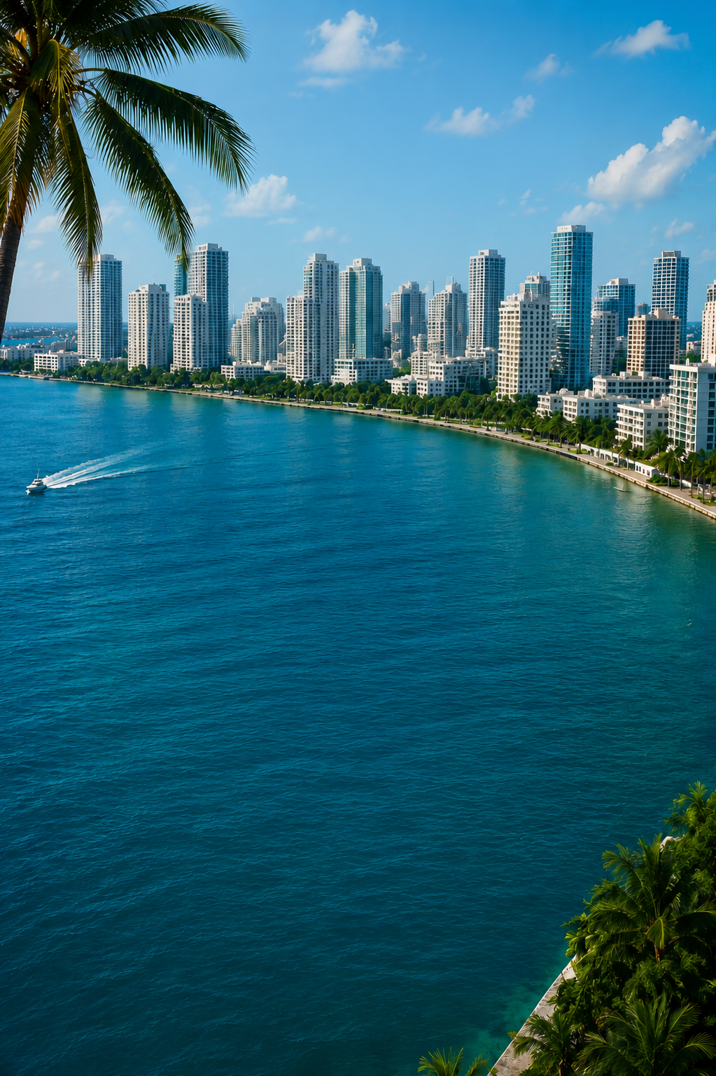 Florida waterfront skyline behind VIP Adjusting claim assistance form