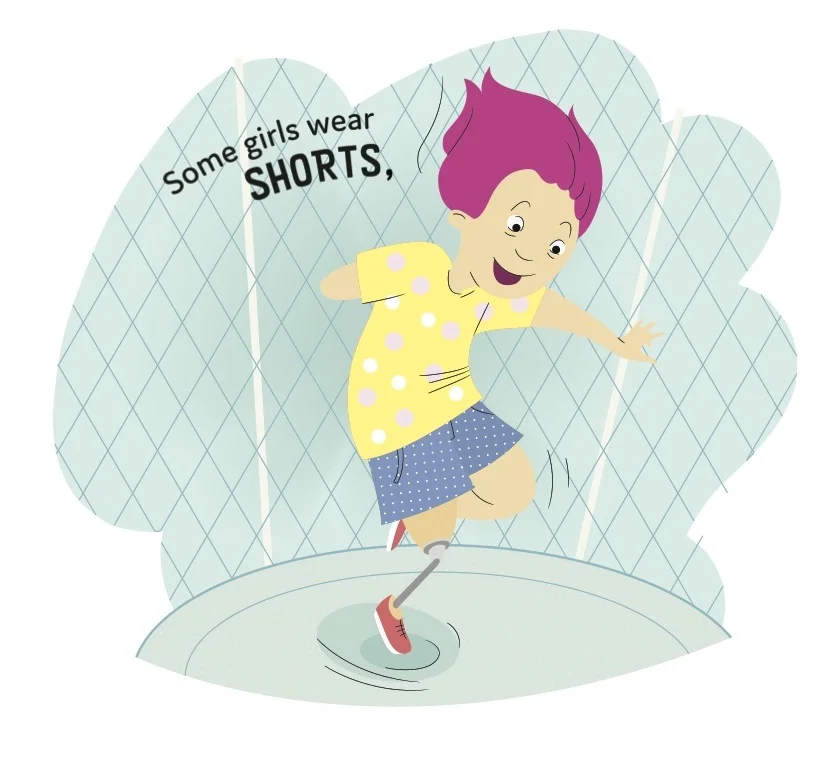 This girl is from the "some girls wear shorts page". She also happens to have a visible disability and gets pride of place at the front of SOME GIRLS.