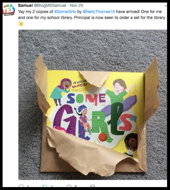 "Yay my 2 copies of SOME GIRLS have arrived! One for me and one for my school library. Principal is now keen to order a set for the library."