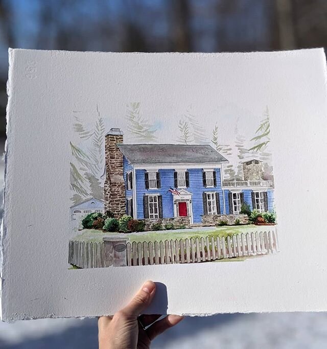Enjoyed doing a few commissions for the holidays! .
8&quot;x 10&quot;  watercolor of the cutest blue house for a great family! .
.
.
#watercolor #watercolorpainting #housepainting #watercolorillustration #artwork #commission #commissionedart #gift #c