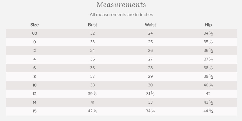 Watters Size Chart