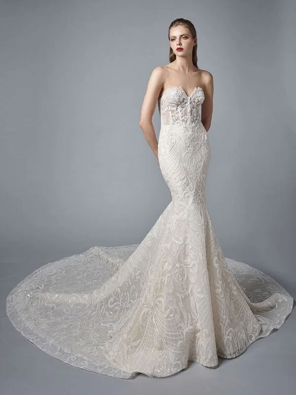 long train wedding dress - sequins wedding dress - mermaid wedding dress -  fit and flare  The Bustle Bridal Boutique