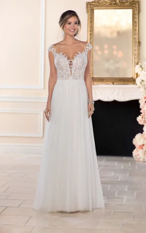illusion mesh wedding dress GL1903 | Illusion V-Neck Mesh Mermaid Wedding Gown