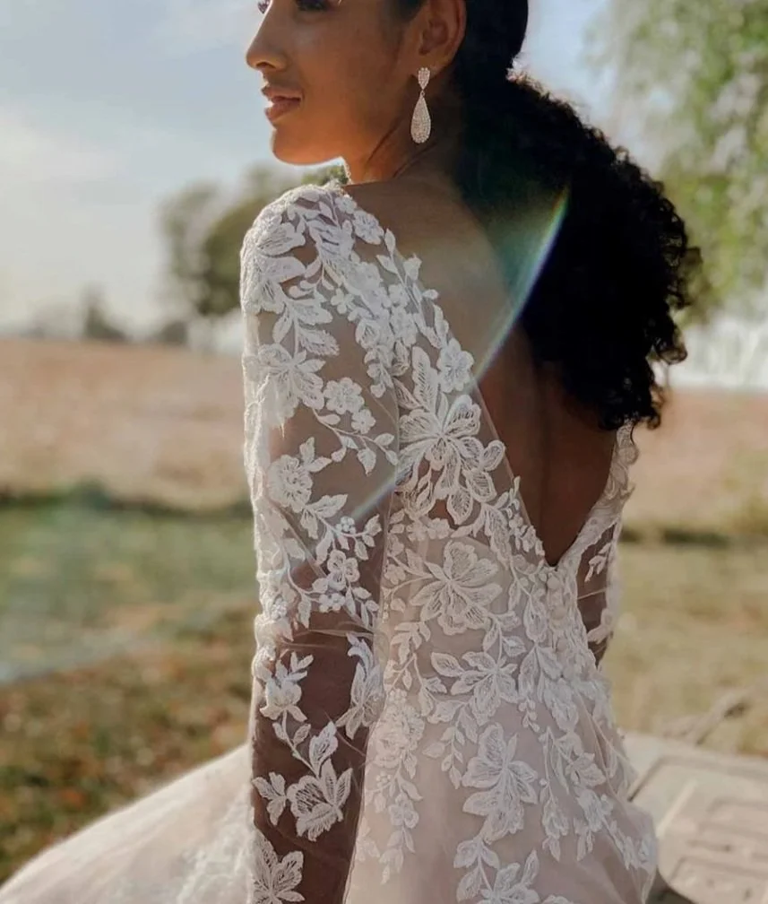 knee length dresses for ladies Lace Wedding Dress with Long Sleeves and Fit and Flare Body