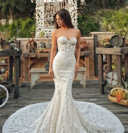 long train wedding dress - sequins wedding dress - mermaid wedding dress -  fit and flare  The Bustle Bridal Boutique