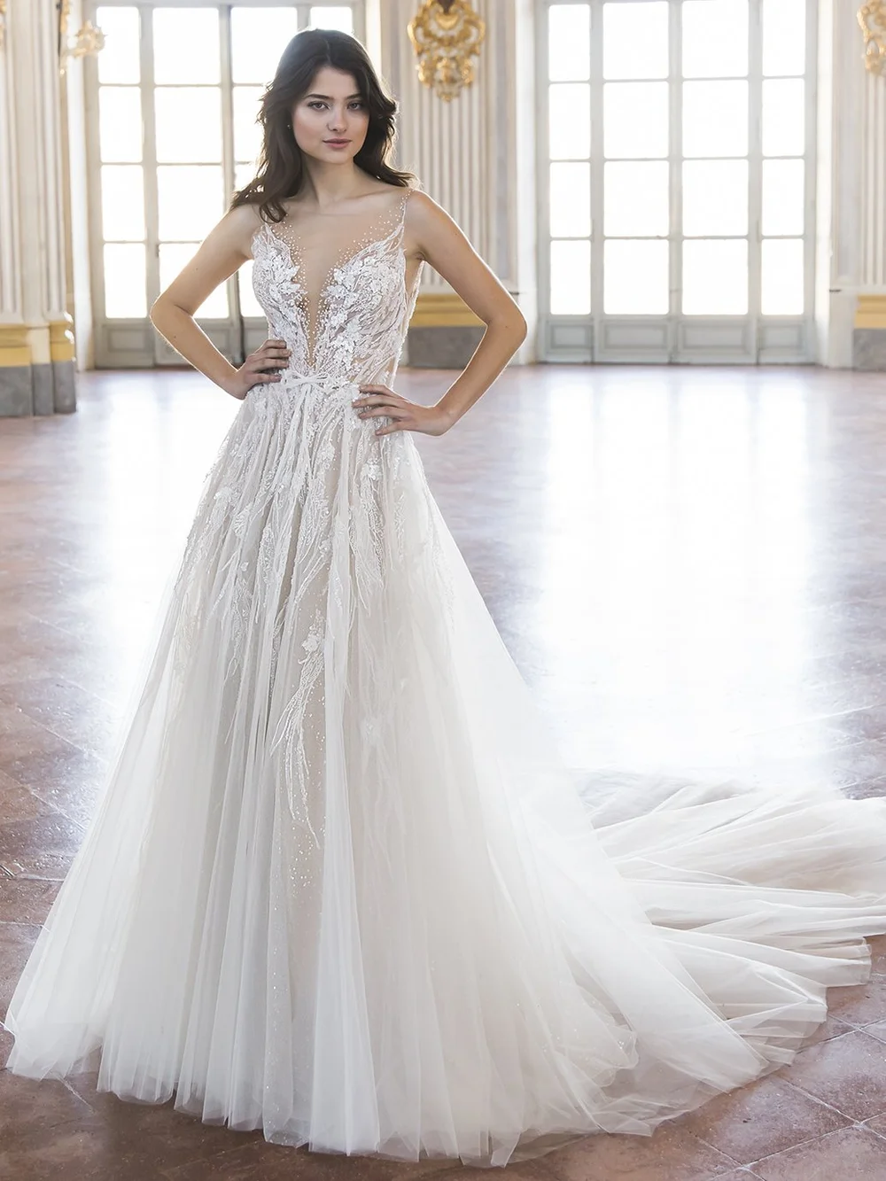 aline wedding dresses Elegant A-Line Wedding Dress with Sheer Lace Sleeves