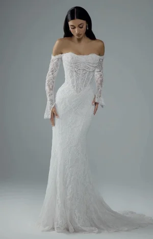 strapless tight lace wedding dress Sleeveless Mermaid Lace Wedding Dress,v-neck sweep train prom dress ,evening dress,215