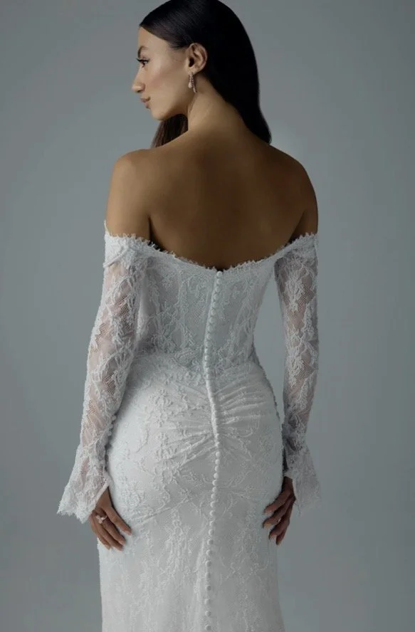 fitted white lace wedding dress Silk Crepe, Lace