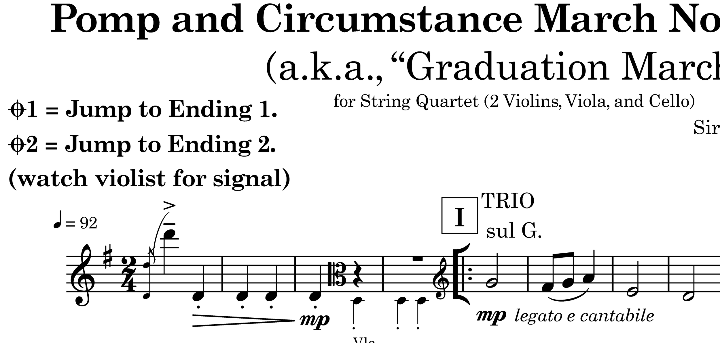 Processional Arrangement for String Quartet of Trio from Pomp and Circumstance No. 1 (Edward Elgar)