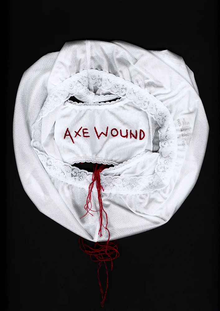   Panty Portrait: Axe Wound  12.14 x 17.18 in [30.84 x 43.64 cm] Archival pigment print on museum cotton ragWrite here... 