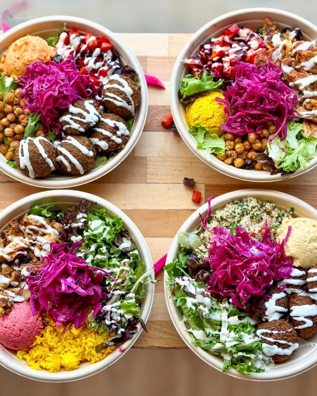 Bright, bold and built just how you like it!

Our bowls are made your way. Whether you're team Chicken Shawarma, Crispy Falafel, Quinoa Tabbouleh, Turmeric Jasmine Rice or Vibrant Greens, there's an option for you.

Pick your base, choose your toppin