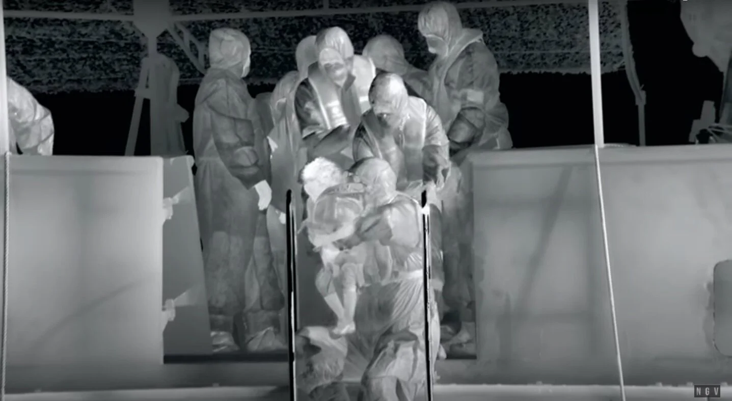 Still frame from Incoming, 2014-2107, three-screen video installation, 52 mins 10 secs, with 7.1 surround sound. ©Richard Mosse