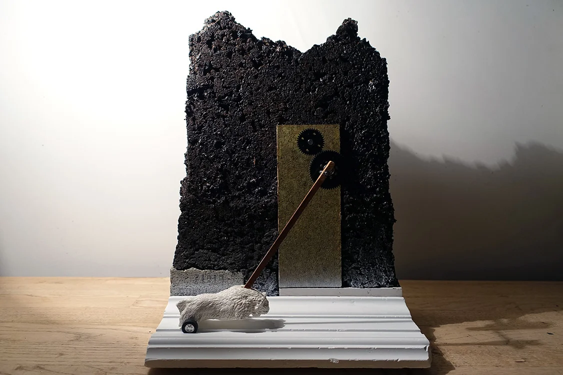    Blocks #7 [Procrastinate] ,&nbsp;Mechanical sculpture with motor, gears, granite, plaster, cement, dirt, wood, polymer, resin, 2015.  SOLD  
 View  documentation   