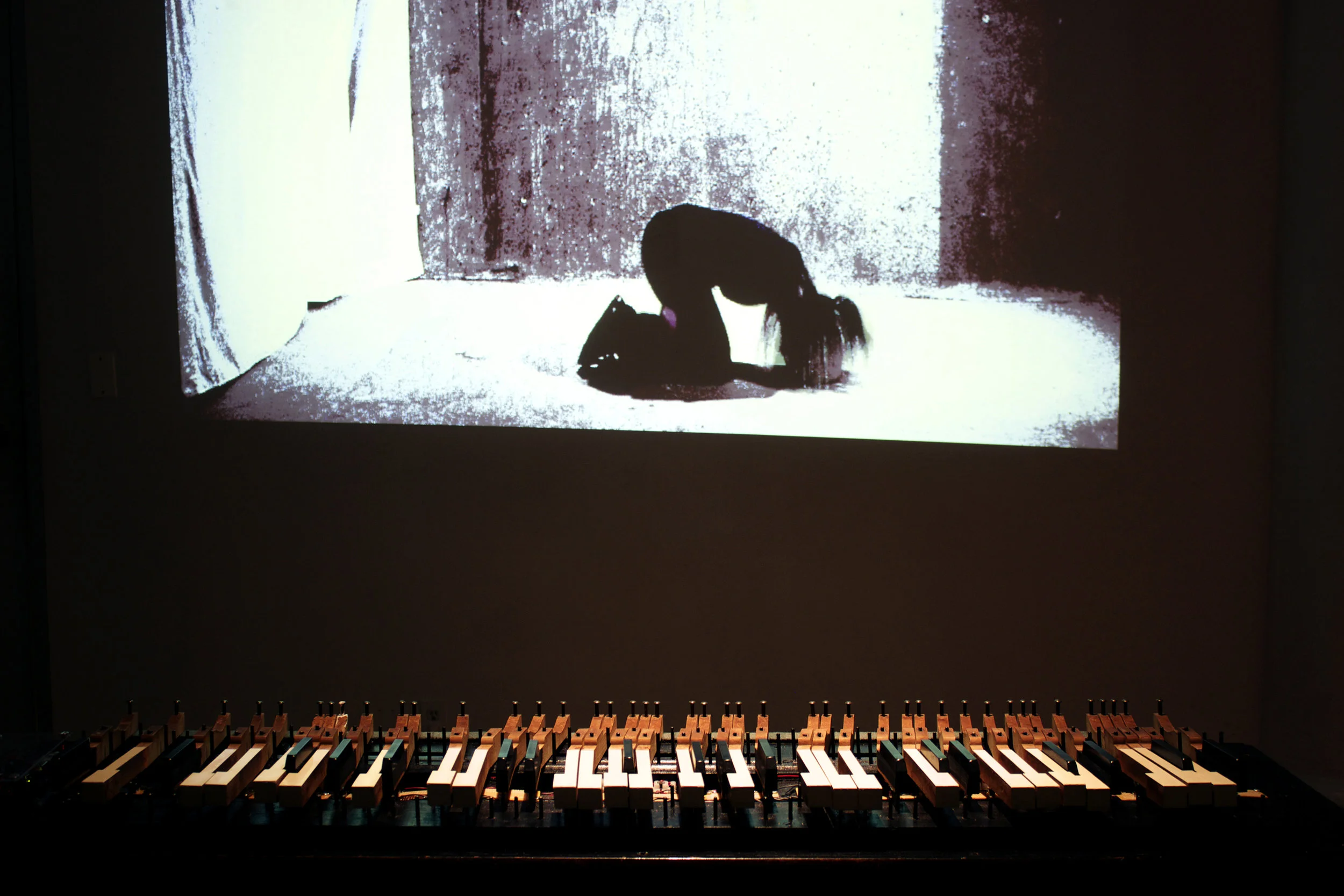   Untitled [Evil Sits on the Chest of a Sleeping Person] , completed during an artist residency at Harvestworks Digital Media Arts Center in New York [2011-2012]. Installation view, Dimensions variable 