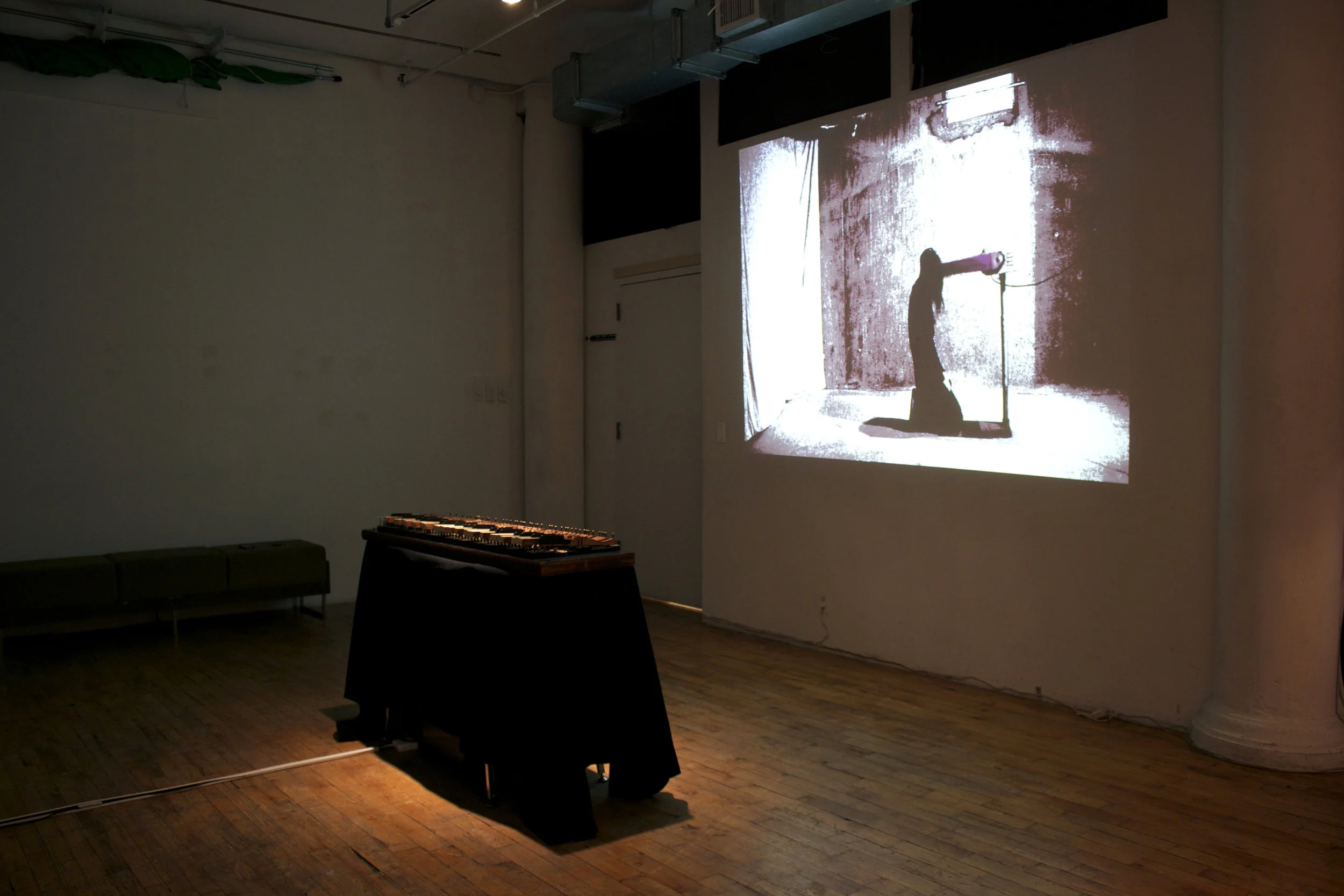   Untitled [Evil Sits on the Chest of a Sleeping Person] , completed during an artist residency at Harvestworks Digital Media Arts Center in New York [2011-2012]. Installation view, Dimensions variable 