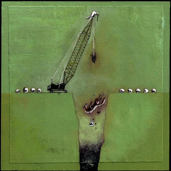    Fox, Grapes, Two Cranes  Acrylic and mixed media on encaustic board 8 x 8 in 2012, sold&nbsp;  