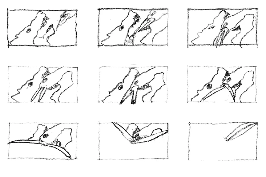   Wolf/Crane  (for animation) Graphite on paper 8" x 10" 2012 