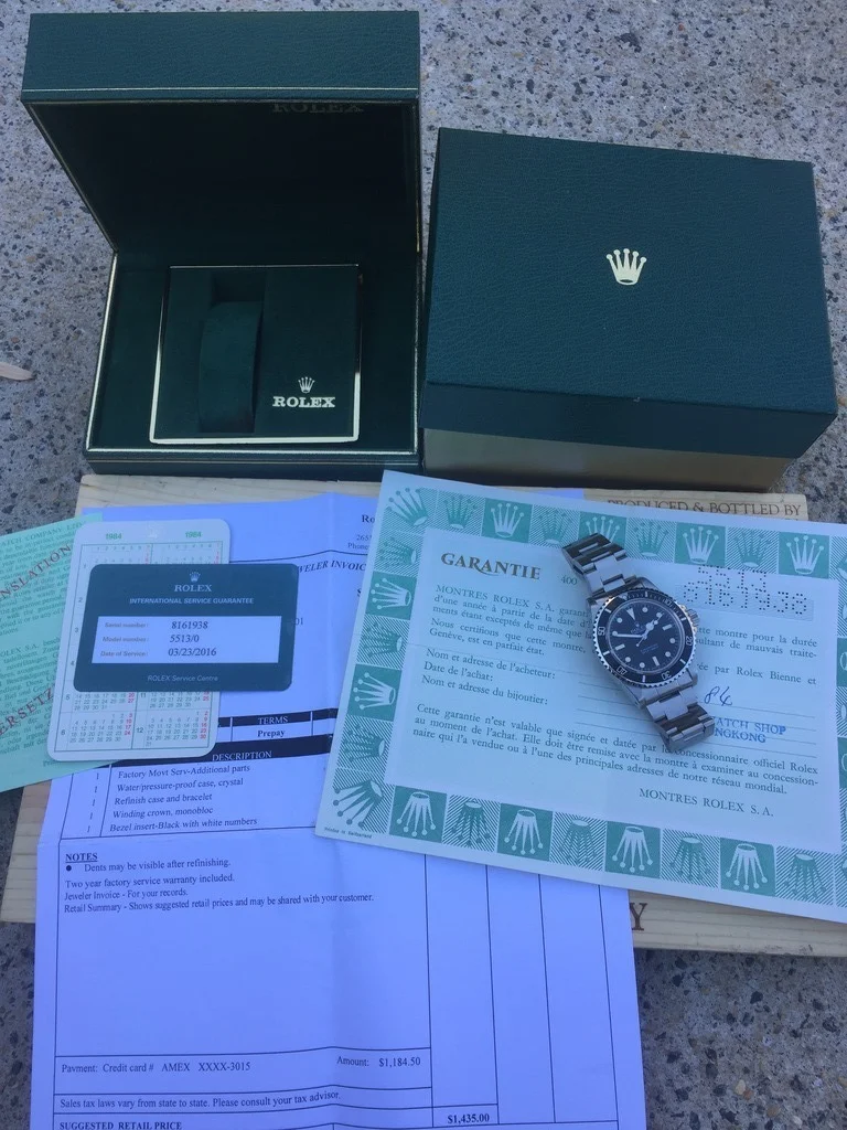 #SOLD 1986 Rolex Submariner ref.5513 Maxi MK5 Box and papers