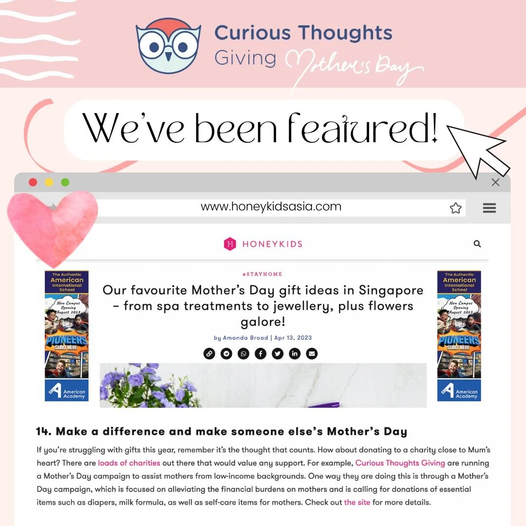 We extend our heartfelt thanks to @honeykidsasia  and @Our Parenting World @opwmedia for their amazing support in featuring our Mother's Day fundraising campaign! Your generous feature has helped us reach more hearts and together, we can help mothers