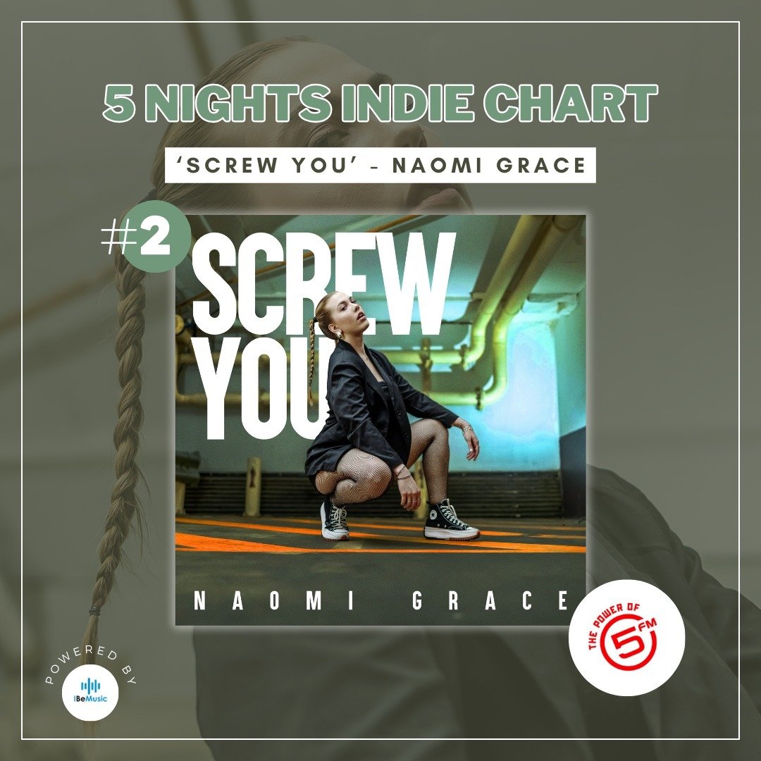 The new @naomigracemusicofficial single, 'Screw You' entered the @5fm 5 Nights Indie chart at #2 🔥 🎶

Powered by I Be Music 💫