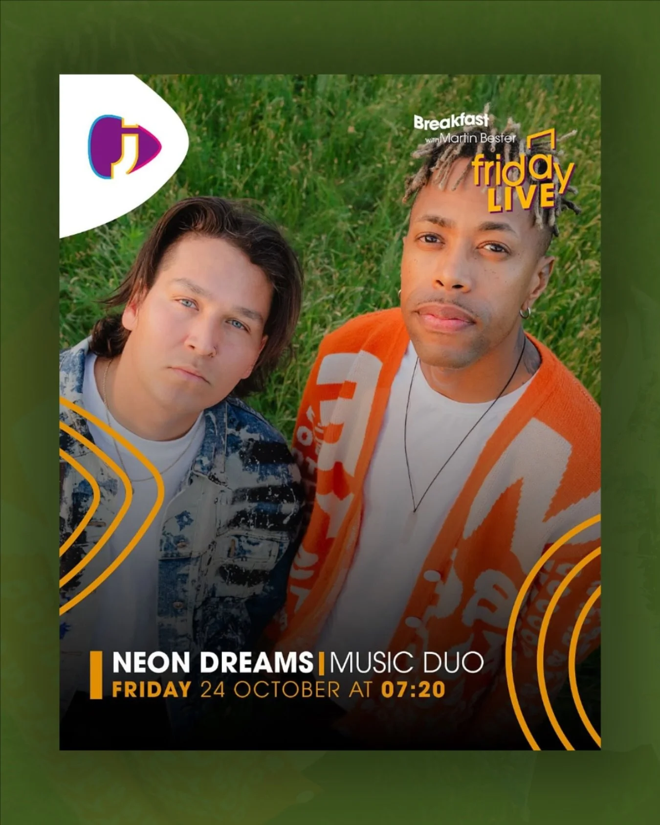 Don’t miss @neondreams LIVE on @jacarandafm tomorrow morning for #FridayLive on Breakfast with Martin Bester💥🎶 
Powered by I Be Music! 💫